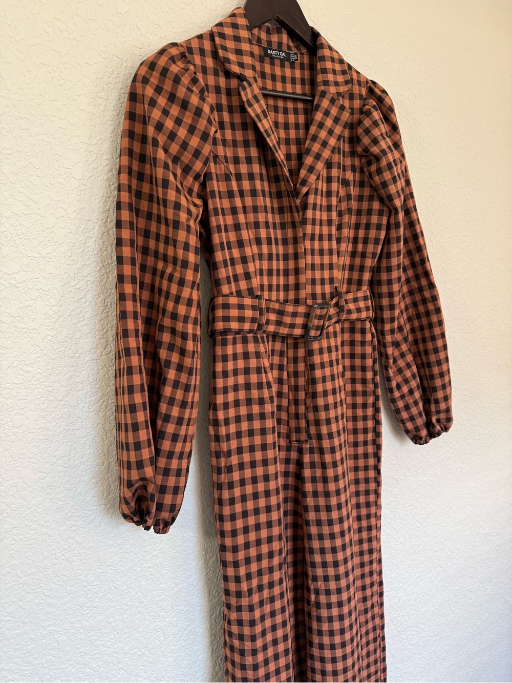 Nasty‎ Gal Salmon/Black Gingham Tailored Jumpsuit | Belted | Wider Leg  | US 0 - Picture 5 of 12